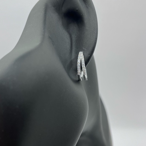 0.50 CT Brilliant Lab Diamond Double Row Hoop Earrings Sterling Silver - Picture 1 of 6